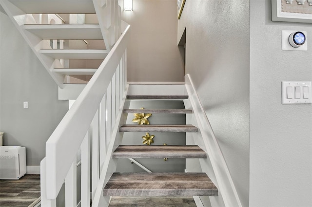 stairs featuring wood-type flooring