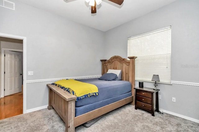 bedroom featuring carpet floors and ceiling fan