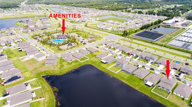 aerial view featuring a water view