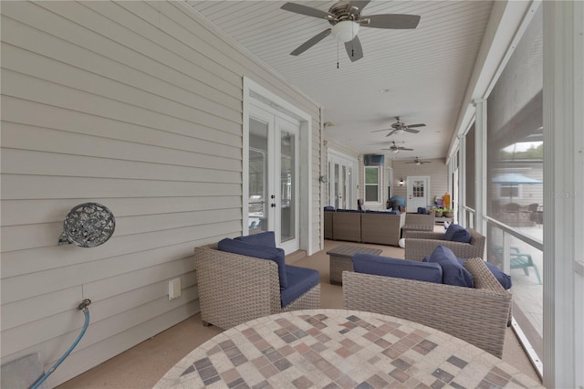 exterior space featuring ceiling fan and french doors