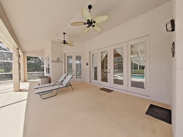 view of patio featuring french doors and ceiling fan