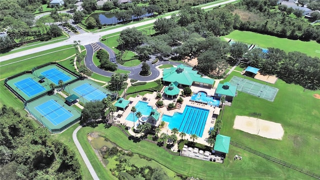 aerial view with a water view