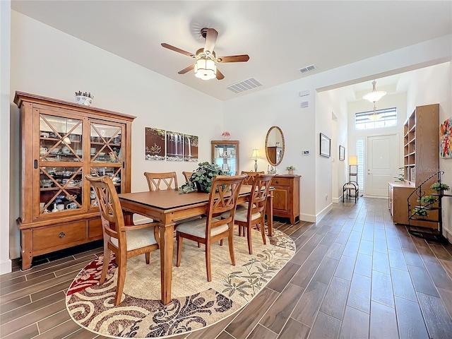 dining area featuring ceiling fan