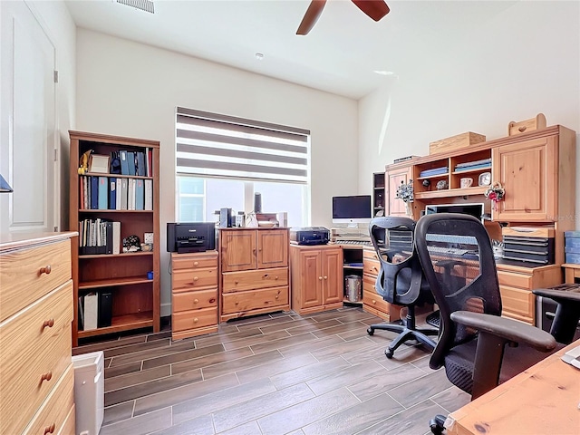 office space featuring ceiling fan