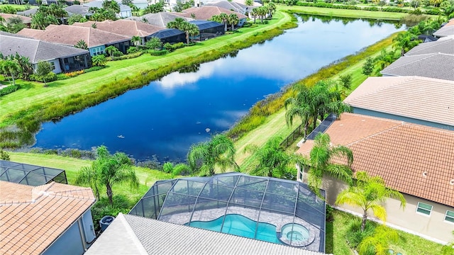 aerial view with a water view