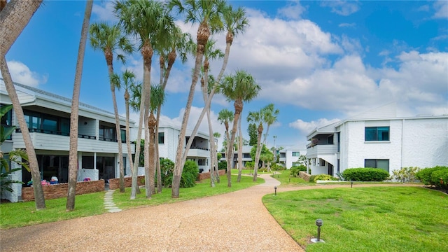 view of home's community featuring a residential view and a lawn