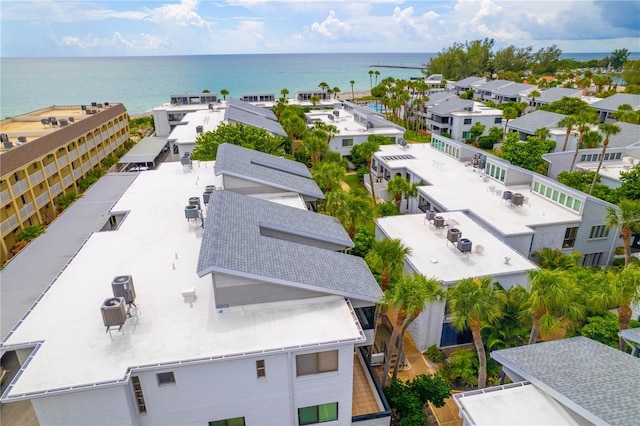 birds eye view of property with a water view and a residential view