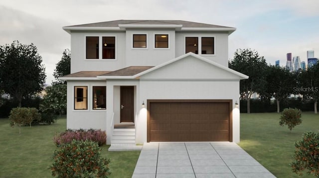 view of front of property with a garage and a front yard