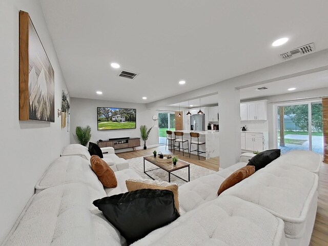 living room with light hardwood / wood-style floors