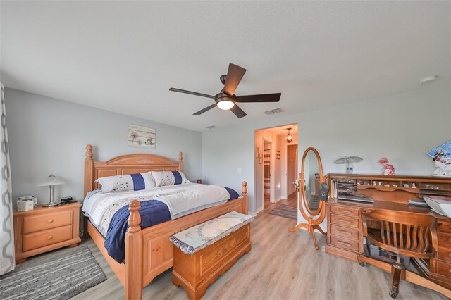 bedroom featuring ceiling fan and light hardwood / wood-style floors