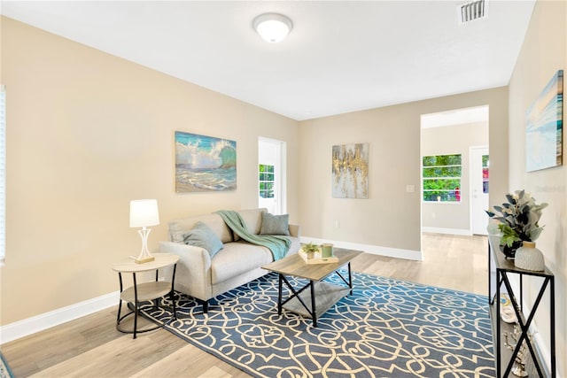 living room with light hardwood / wood-style flooring