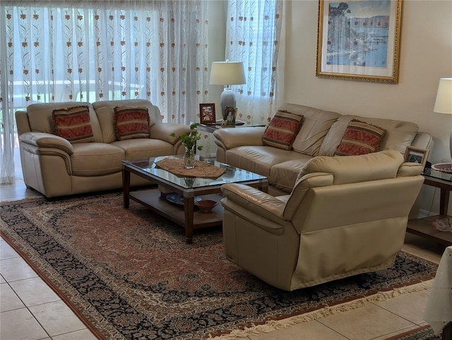 living room featuring light tile patterned floors