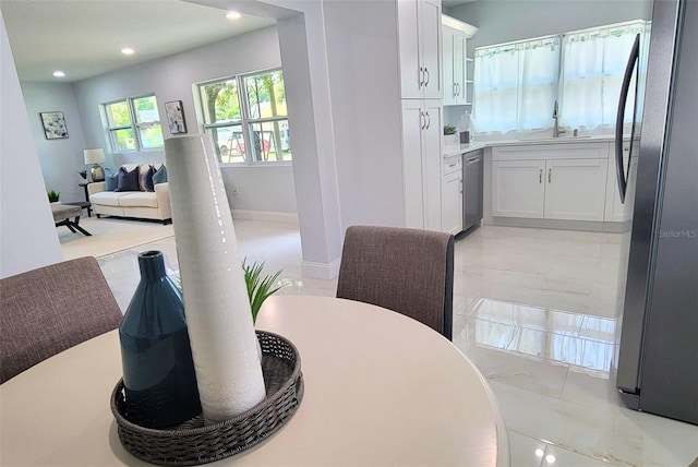 dining space with sink