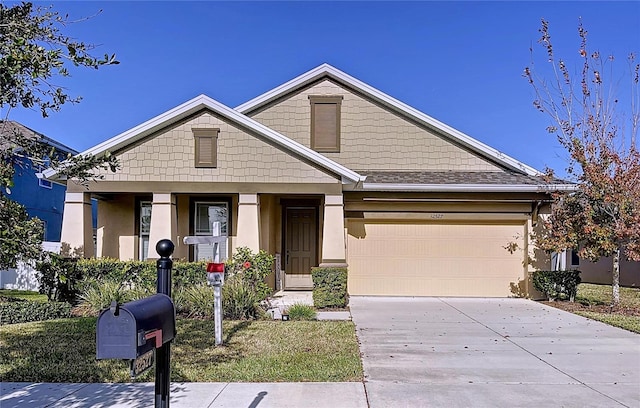 craftsman-style home with a garage and a porch