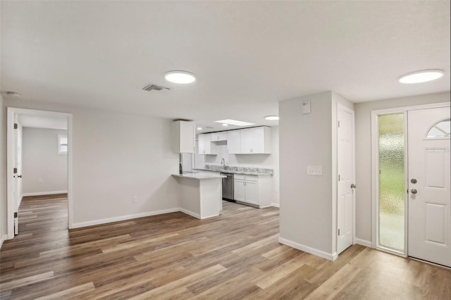 foyer with sink and wood-type flooring