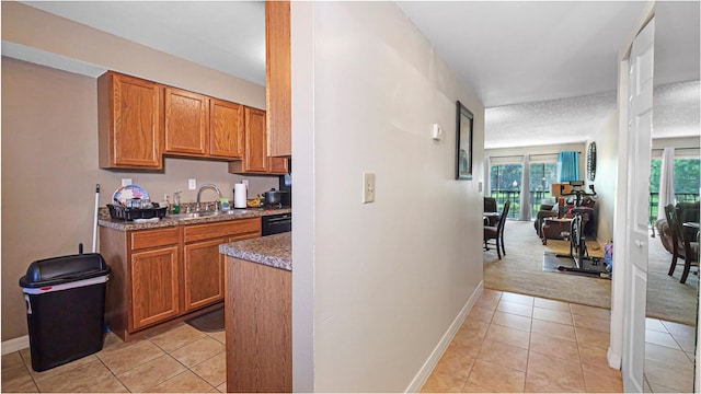 kitchen featuring sink, light colored carpet, and plenty of natural light