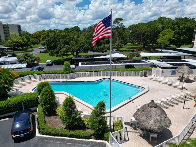 view of swimming pool with a patio area