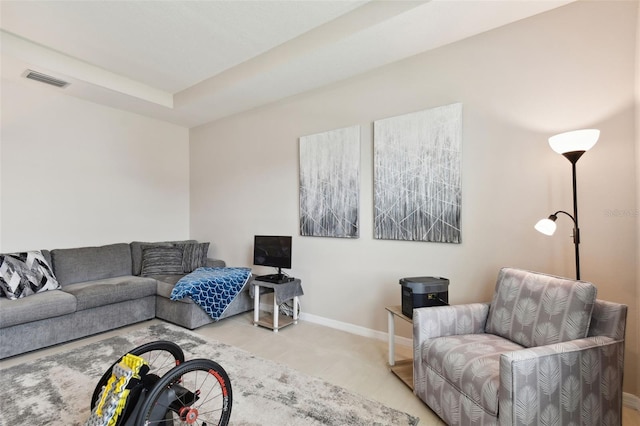 living room featuring light tile patterned floors