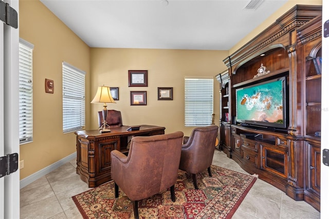 view of tiled home office