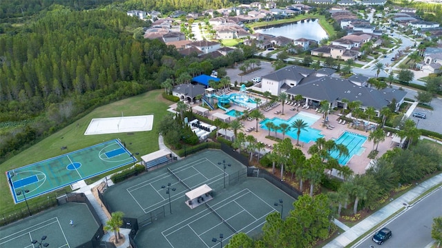 aerial view with a water view