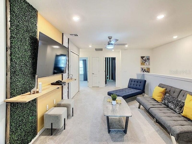 7472 Oakmoss Loop, Davenport, FL 33837 - living room featuring a ceiling fan, carpet flooring, and recessed lighting