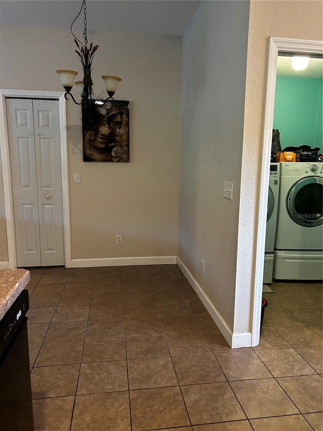 unfurnished dining area featuring tile patterned flooring