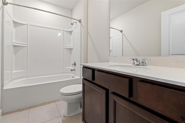 full bathroom featuring tile patterned floors, toilet, vanity, and tub / shower combination