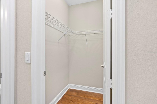 walk in closet with hardwood / wood-style flooring