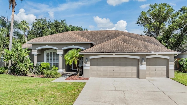 view of front facade featuring a garage and a front lawn