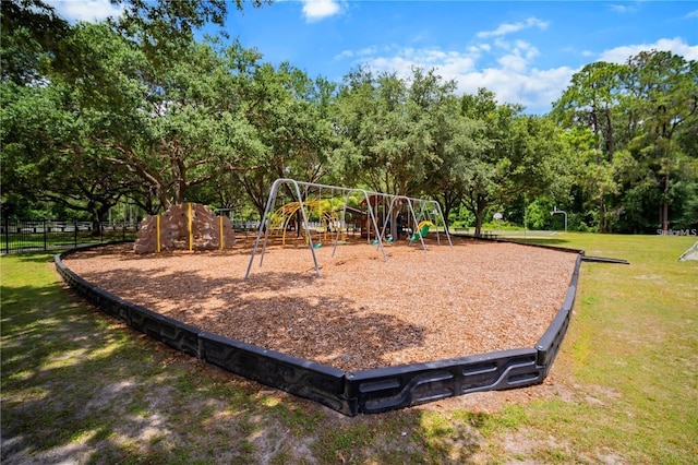 view of play area with a yard