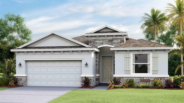 view of front facade featuring a garage and a front yard