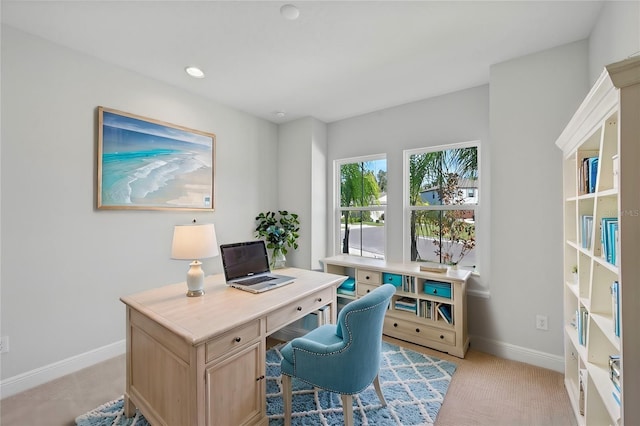 view of carpeted home office