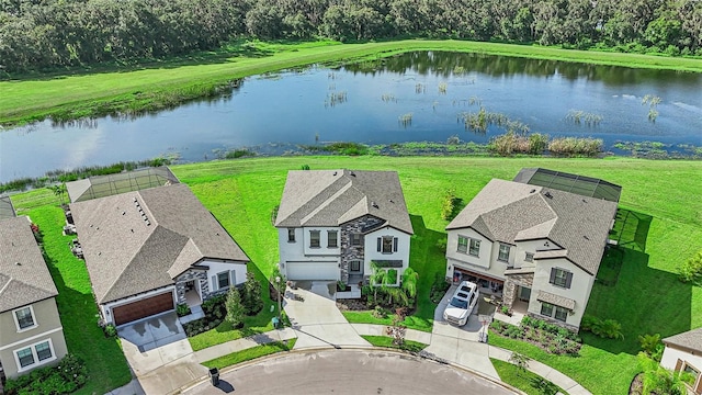 bird's eye view featuring a water view