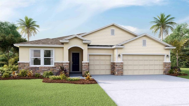 view of front facade with a front lawn and a garage