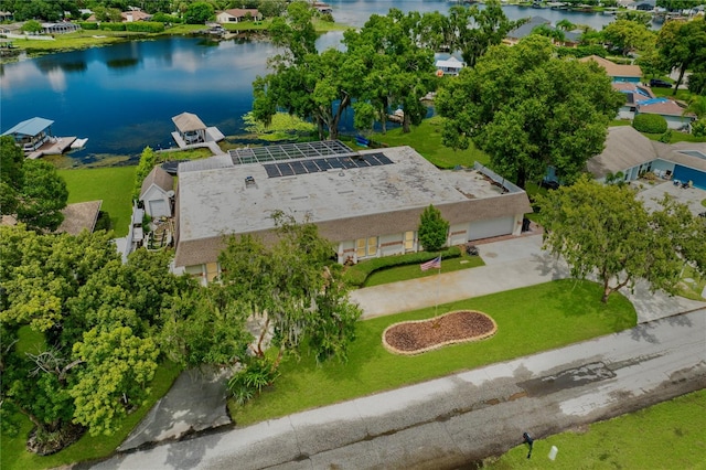 aerial view with a water view