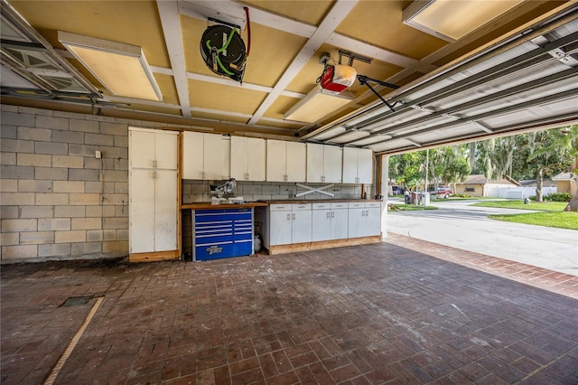 garage with a garage door opener