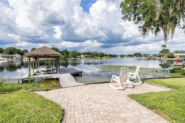 dock area with a water view