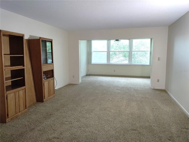 unfurnished living room with light colored carpet