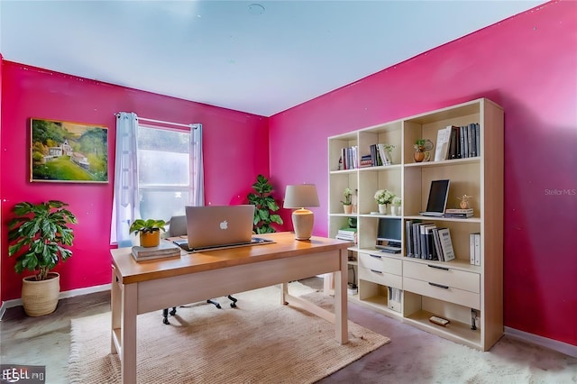 view of carpeted home office