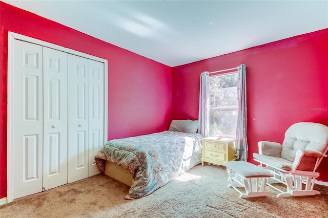 bedroom featuring carpet flooring and a closet