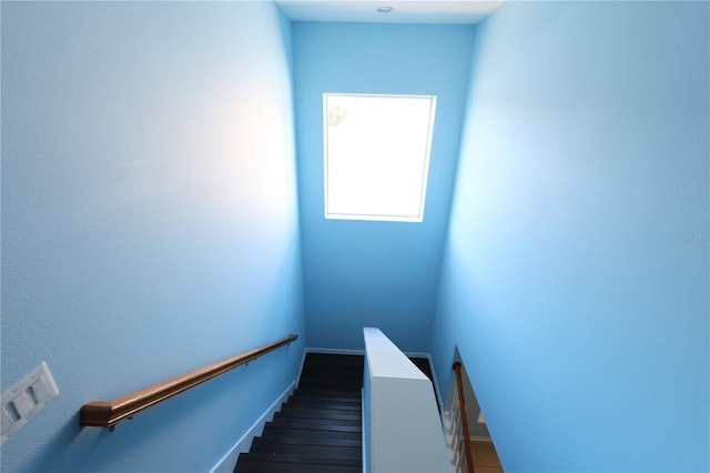 stairway featuring hardwood / wood-style floors