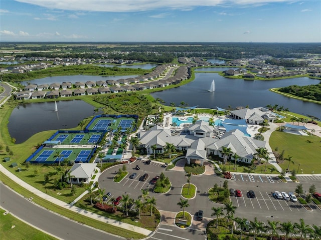 aerial view with a water view