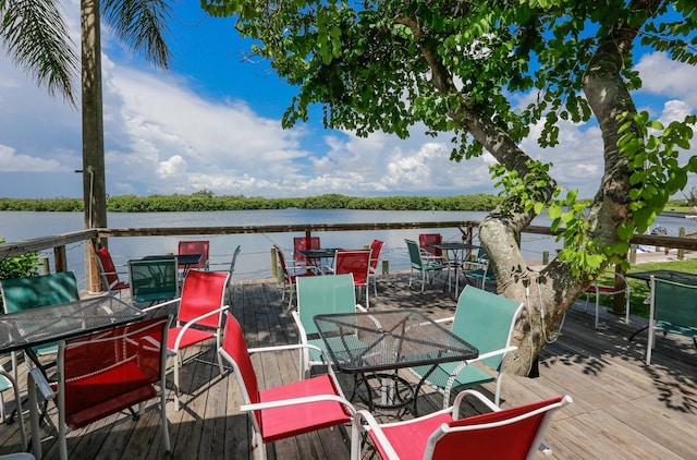 deck featuring a water view