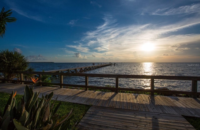 view of dock with a water view