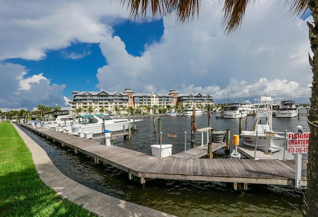 dock area with a water view