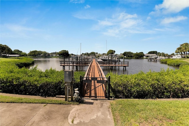 view of dock with a water view