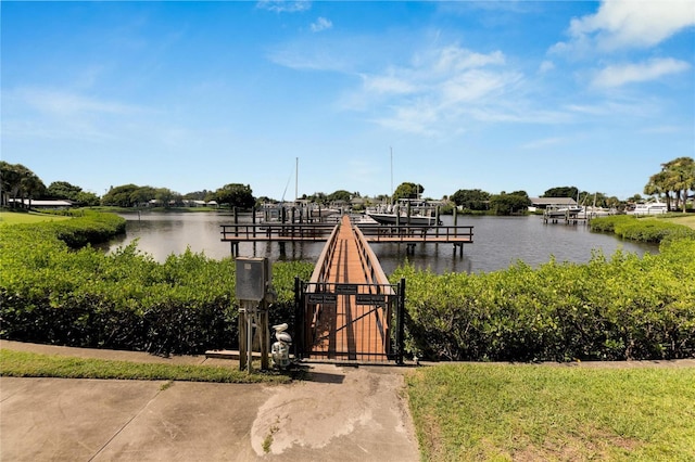 dock area featuring a water view