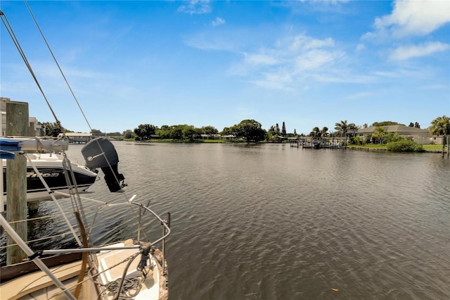 view of dock with a water view