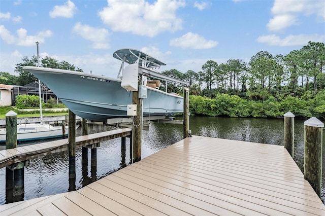 view of dock with a water view