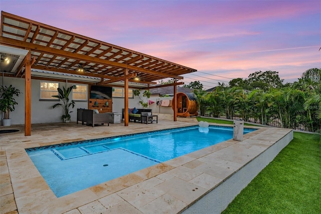 view of pool featuring an outdoor hangout area, a patio area, and a pergola